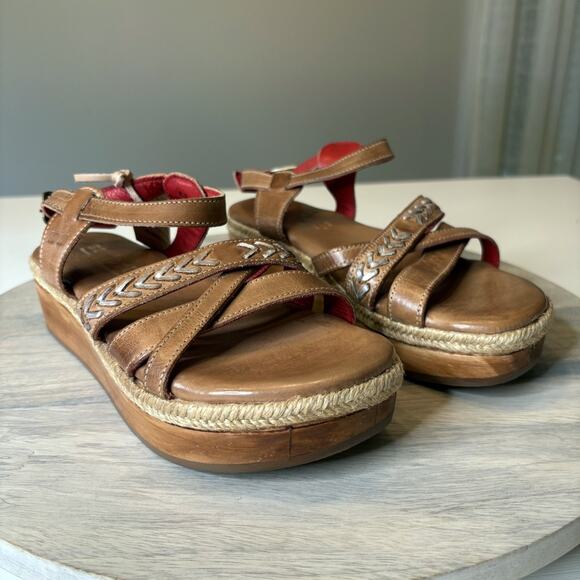 Bed Stu Necessary Wedge Sandals Tan Rustic Nectar Lux Leather Women’s Size 6 - Picture 3 of 12